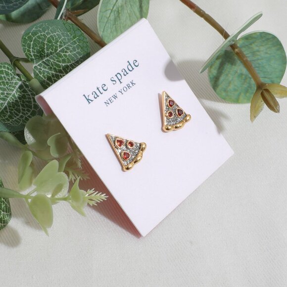 Kate Spade Pizza My Heart Gold Multicolor Stud Earrings - Picture 2 of 3